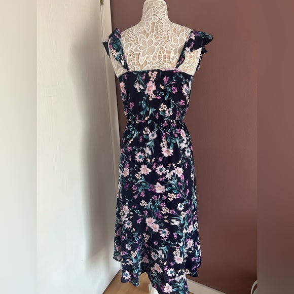 SOCIALITE - Ruffle Trim Wrap Dress - Navy Purple Floral - Summer Dress - Picture 4 of 11